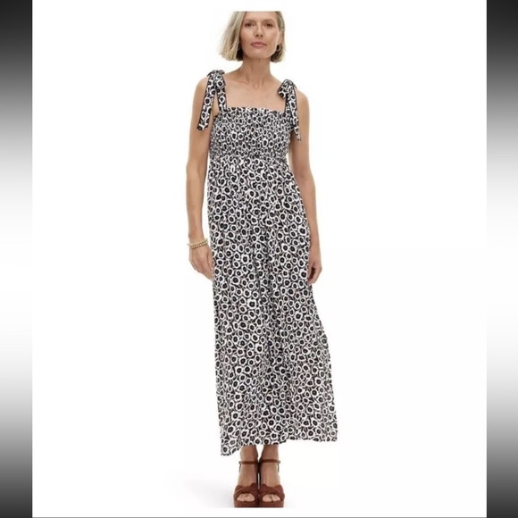 DVF Diane Von Furstenberg For Target Smocked Strap Neutral Poppy Midi Dress L - Picture 1 of 5
